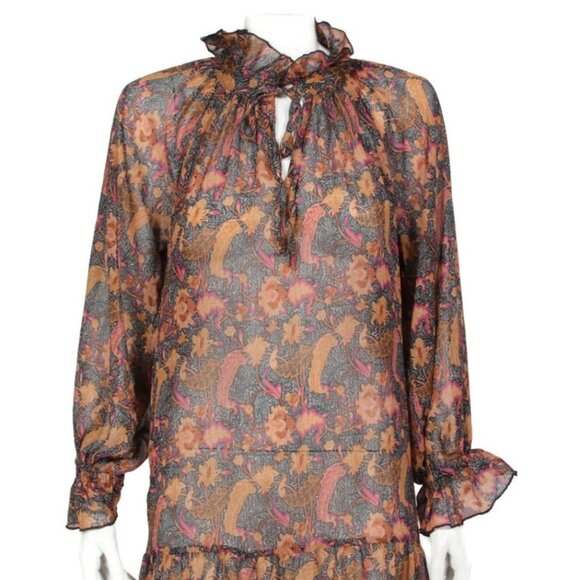 MELLODAY Floral Chiffon Maxi Dress Long Sleeve Boho Fall Fashion Women’s XS /595 - Picture 2 of 7